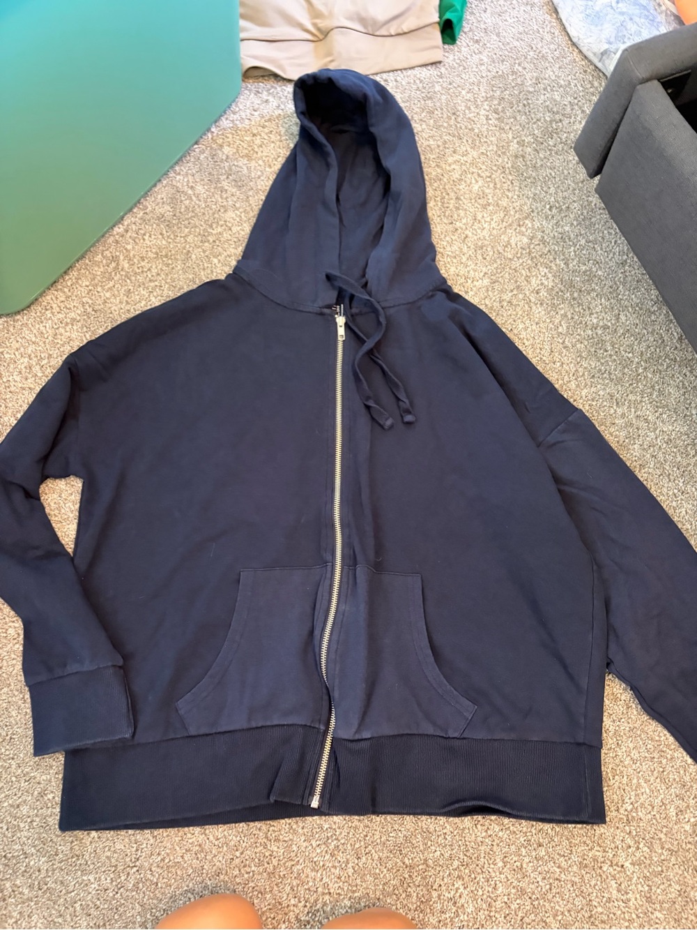 Navy Full-Zip Hoodie with Drawstring Hood